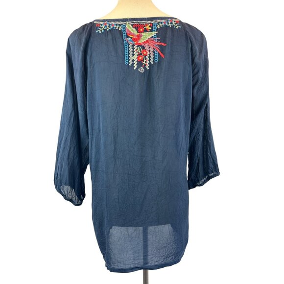 Johnny Was Navy Blue Embroidered Tunic Floral 3/4 Sleeves Lightweight Size M - Picture 3 of 9